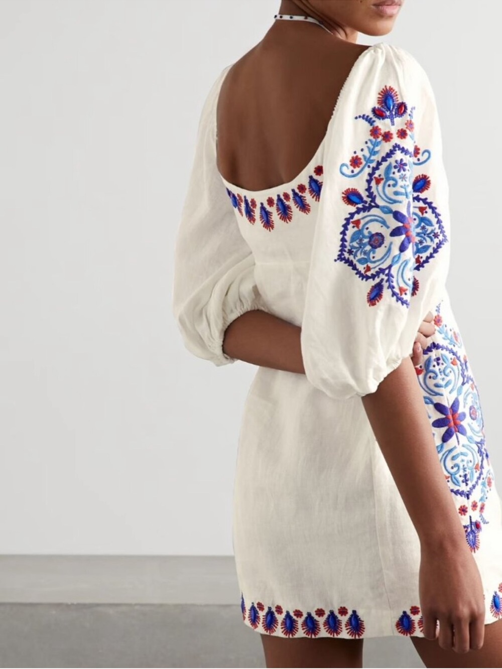 FARM Rio Off-White Navy Embroidery Mini Dress S - Picture 13 of 15